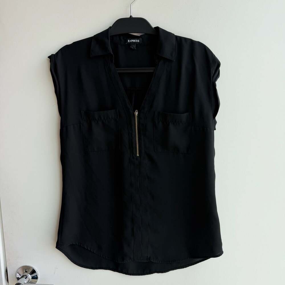 Express Black Sleeveless Zip Front Utility Blouse with Pockets Size S/P